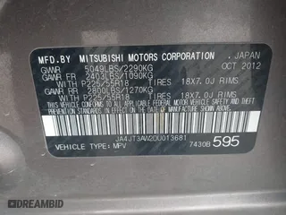 2013 Mitsubishi Outlander SE with VIN JA4JT3AW2DU013681, listed as a IAAI auction lot 41722425 with 95,145 mi miles. Bid and sale history available at carsss.com. Image 9.