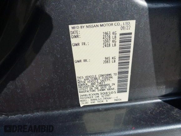 2023 Nissan Altima 2.5 SR with VIN 1N4BL4CVXPN308505, listed as a IAAI auction lot 41579055 with 15,294 mi miles. Bid and sale history available at carsss.com. Image 9.
