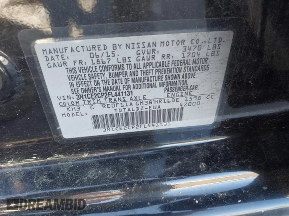 2015 Nissan Note SV with VIN 3N1CE2CP2FL441131, listed as a IAAI auction lot 42140639 with 133,672 mi miles and . Bid and sale history available at DreamBid. Image 9.