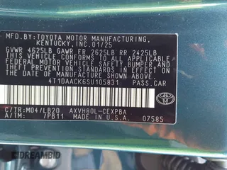 2025 Toyota Camry LE with VIN 4T1DAACK6SU105831, listed as a IAAI auction lot 41893480 with Not Provided miles and . Bid and sale history available at carsss.com. Image 9.