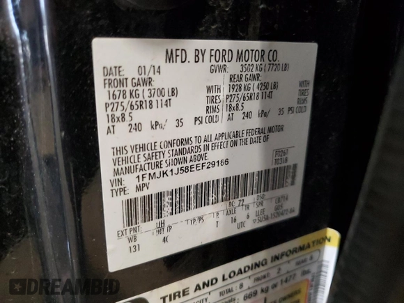 2014 Ford Expedition Max XLT with VIN 1FMJK1J58EEF29166, listed as a Copart auction lot 54952345 with Not provided miles and Non repairable. Bid and sale history available at DreamBid. Image 13.