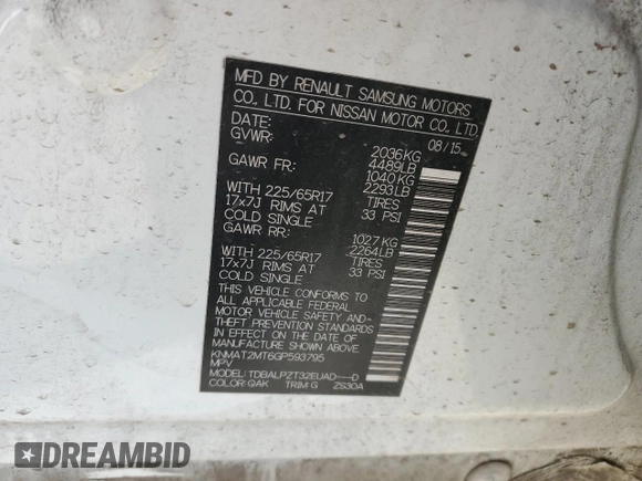 2016 Nissan Rogue S with VIN KNMAT2MT6GP593795, listed as a Copart auction lot 48928495 with 198,986 mi miles and Salvage Title. Bid and sale history available at carsss.com. Image 14.