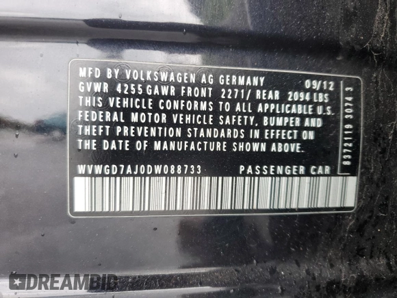 2013 Volkswagen GTI с VIN WVWGD7AJ0DW088733, выставлен на аукционе Copart как лот 55936775 с пробегом Не указан миль и Чистый • Clean title. История ставок и продаж доступна на DreamBid. Изображение 12.
