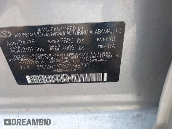 2016 Hyundai Elantra SE with VIN 5NPDH4AE0GH748790, listed as a IAAI auction lot 42417855 with 126,751 mi miles and . Bid and sale history available at DreamBid. Image 9.