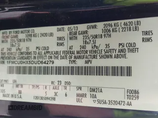 2013 Ford Escape SEL with VIN 1FMCU0HX5DUD64279, listed as a IAAI auction lot 42105721 with 178,271 mi miles. Bid and sale history available at carsss.com. Image 9.