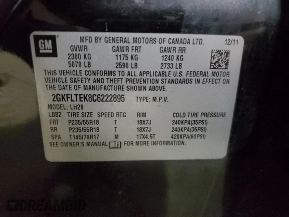 2012 GMC Terrain SLE-2 with VIN 2GKFLTEK8C6222895, listed as a Copart auction lot 49605905 with 162,867 mi miles and Clean Title. Bid and sale history available at carsss.com. Image 13.