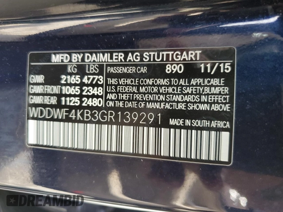 2016 Mercedes-Benz C 300 Luxury with VIN WDDWF4KB3GR139291, listed as a Copart auction lot 61221635 with 82,931 mi miles and Salvage title. Bid and sale history available at DreamBid. Image 12.