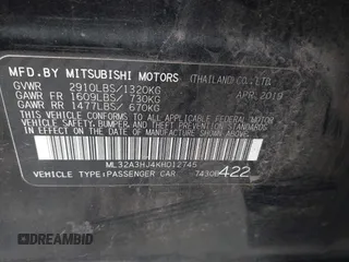 2019 Mitsubishi Mirage ES z VIN ML32A3HJ4KH012745, wystawiony jako IAAI lot #41747293 z przebiegiem 54 789 mil mil oraz . Historia ofert i sprzedaży dostępna na DreamBid. Obrazek 9.