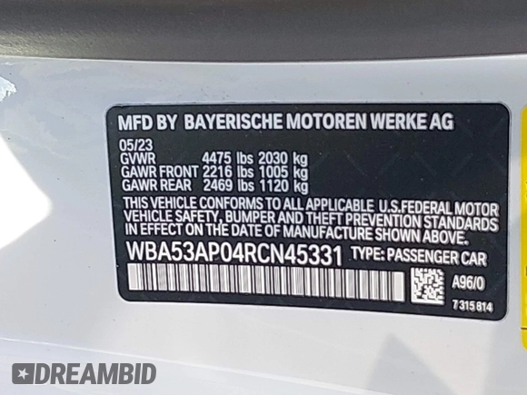 2024 BMW 4 Series 430i z VIN WBA53AP04RCN45331, wystawiony jako IAAI lot #41592661 z przebiegiem 10 078 mil mil oraz . Historia ofert i sprzedaży dostępna na DreamBid. Obrazek 9.