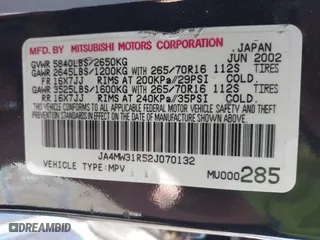2002 Mitsubishi Montero XLS with VIN JA4MW31R52J070132, listed as a IAAI auction lot 41782522 with 92,575 mi miles. Bid and sale history available at carsss.com. Image 9.