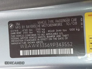2009 BMW 3 Series 328i with VIN WBAWR33569P343552, listed as a IAAI auction lot 42603821 with 101,278 mi miles and . Bid and sale history available at DreamBid. Image 9.