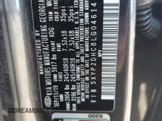 2020 Kia Telluride LX with VIN 5XYP2DHC8LG046141, listed as a Copart auction lot 54061695 with 89,781 mi miles and Salvage Title. Bid and sale history available at carsss.com. Image 13.