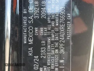 2024 Kia Forte LX with VIN 3KPF24ADXRE766903, listed as a Copart auction lot 47086535 with 22,549 mi miles and Salvage Title. Bid and sale history available at carsss.com. Image 13.