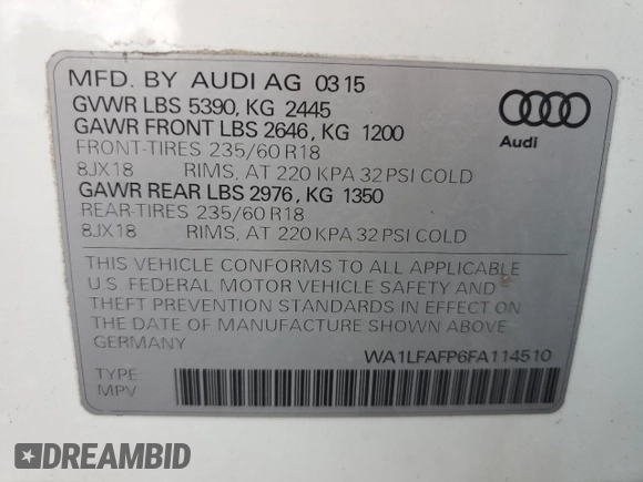 2015 Audi Q5 Premium Plus z VIN WA1LFAFP6FA114510, wystawiony jako Copart lot #54916375 z przebiegiem 151 099 mil mil oraz Czysty tytuł • Clean title. Historia ofert i sprzedaży dostępna na DreamBid. Obrazek 13.