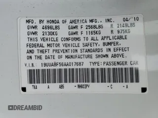 2010 Acura TL Tech with VIN 19UUA8F56AA017687, listed as a Copart auction lot 53167855 with 192,862 mi miles and Salvage Title. Bid and sale history available at carsss.com. Image 12.