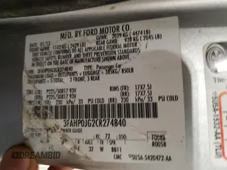 2012 Ford Fusion SEL with VIN 3FAHP0JG2CR274840, listed as a Copart auction lot 62123135 with 122,517 mi miles and Salvage title. Bid and sale history available at DreamBid. Image 13.