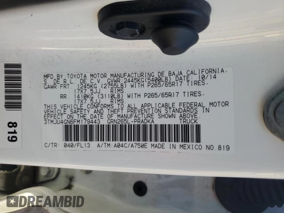 2015 Toyota Tacoma PreRunner с VIN 3TMJU4GN6FM179443, выставлен на аукционе Copart как лот 87312054 с пробегом 117 223 миль миль и Списание • Salvage title. История ставок и продаж доступна на DreamBid. Изображение 13.