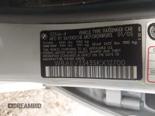 2005 BMW 3 Series 325i with VIN WBAEV33435KX12700, listed as a IAAI auction lot 42803872 with 111,410 mi miles and . Bid and sale history available at DreamBid. Image 9.