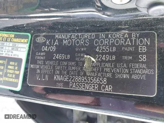 2009 Kia Optima LX with VIN KNAGE228895356658, listed as a IAAI auction lot 41580009 with 216,534 mi miles. Bid and sale history available at carsss.com. Image 9.