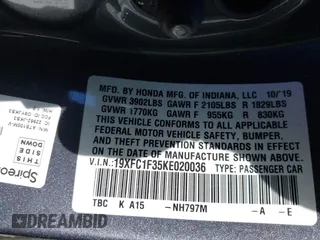 2019 Honda Civic Sedan EX with VIN 19XFC1F35KE020036, listed as a IAAI auction lot 41774068 with 67,083 mi miles. Bid and sale history available at carsss.com. Image 9.