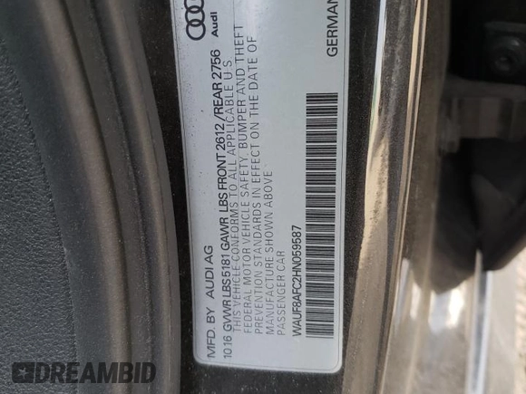 2017 Audi A6 Premium with VIN WAUF8AFC2HN059587, listed as a Copart auction lot 77209814 with 94,537 mi miles and Salvage Title. Bid and sale history available at carsss.com. Image 14.