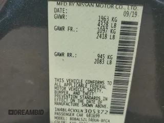 2020 Nissan Altima 2.5 SR with VIN 1N4BL4CVXLN305372, listed as a Copart auction lot 49343195 with 0 mi miles and Salvage Title. Bid and sale history available at carsss.com. Image 12.