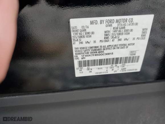 2016 Ford Explorer Limited with VIN 1FM5K7F85GGC30815, listed as a Copart auction lot 54198185 with 116,902 mi miles and Clean Title. Bid and sale history available at carsss.com. Image 13.