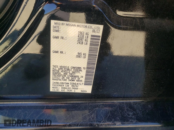 2022 Nissan Altima 2.5 S with VIN 1N4BL4BV5NN396457, listed as a Copart auction lot 50704695 with 40,885 mi miles and Salvage Title. Bid and sale history available at carsss.com. Image 12.