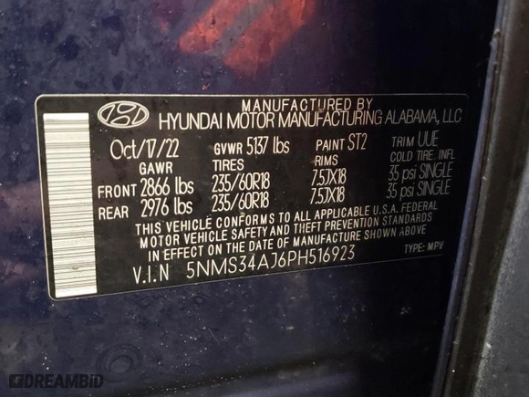 2023 Hyundai Santa Fe SEL with VIN 5NMS34AJ6PH516923, listed as a Copart auction lot 46317505 with 61,806 mi miles and Salvage Title. Bid and sale history available at carsss.com. Image 13.
