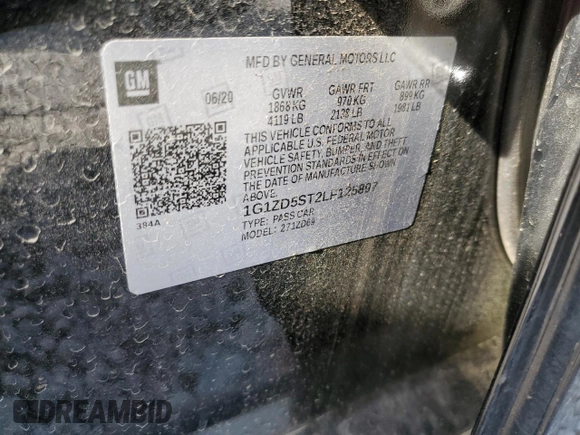 2020 Chevrolet Malibu LT with VIN 1G1ZD5ST2LF125897, listed as a Copart auction lot 44698393 with Not Provided miles and Salvage Title. Bid and sale history available at DreamBid. Image 12.
