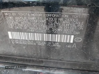 2012 Lexus IS 250 with VIN JTHBF5C24C5161720, listed as a IAAI auction lot 42132518 with 160,195 mi miles and . Bid and sale history available at DreamBid. Image 9.