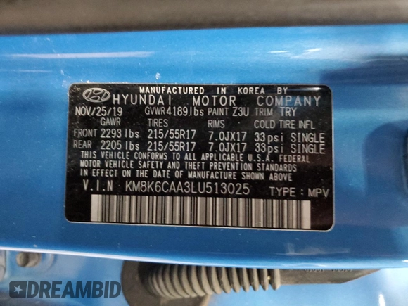 2020 Hyundai Kona SEL Plus with VIN KM8K6CAA3LU513025, listed as a Copart auction lot 49295355 with 96,983 mi miles and Non Repairable. Bid and sale history available at DreamBid. Image 16.
