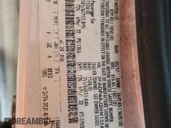 2017 Ford Fiesta S with VIN 3FADP4AJ2HM132493, listed as a Copart auction lot 62314565 with 140,961 mi miles and Salvage title. Bid and sale history available at DreamBid. Image 13.