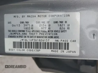 2013 Mazda 3 i Touring with VIN JM1BL1VP3D1826157, listed as a Copart auction lot 54375695 with 107,871 mi miles and Salvage Title. Bid and sale history available at DreamBid. Image 13.