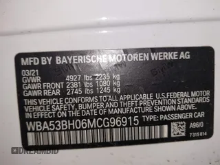 2021 BMW 5 Series 530i with VIN WBA53BH06MCG96915, listed as a IAAI auction lot 41640813 with 50,562 mi miles and . Bid and sale history available at DreamBid. Image 9.