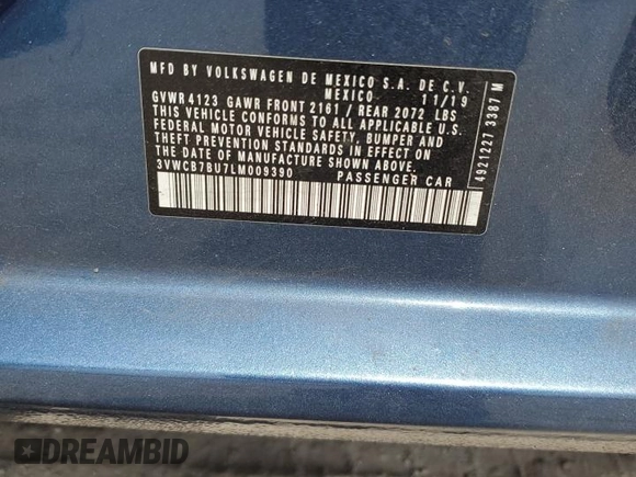 2020 Volkswagen Jetta S z VIN 3VWCB7BU7LM009390, wystawiony jako Copart lot #56215345 z przebiegiem 56 958 mil mil oraz Nie do naprawy • Non repairable. Historia ofert i sprzedaży dostępna na DreamBid. Obrazek 13.