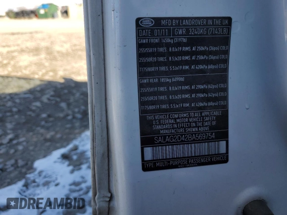 2011 Land Rover LR4 HSE with VIN SALAG2D42BA569754, listed as a Copart auction lot 44596675 with 178,661 mi miles and Salvage Title. Bid and sale history available at DreamBid. Image 13.