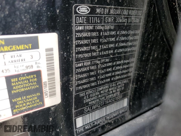 2015 Land Rover Range Rover Sport Supercharged with VIN SALWR2TF1FA511689, listed as a Copart auction lot 50317195 with 98,703 mi miles and Clean Title. Bid and sale history available at carsss.com. Image 13.
