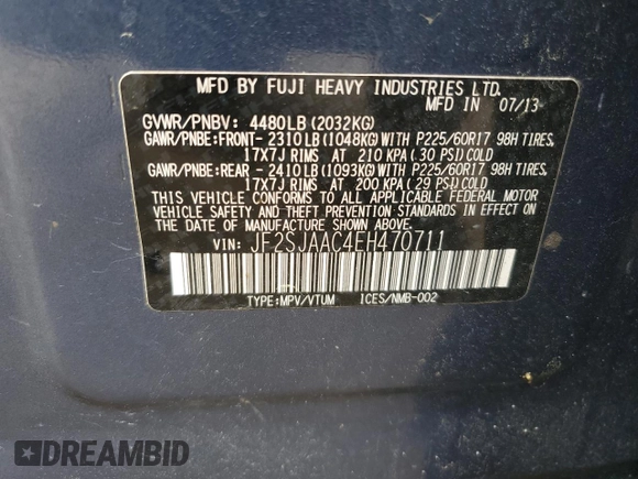 2014 Subaru Forester 2.5i with VIN JF2SJAAC4EH470711, listed as a Copart auction lot 52100915 with 187,294 mi miles and Salvage Title. Bid and sale history available at DreamBid. Image 13.