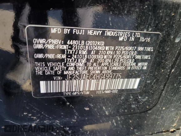 2017 Subaru Forester Premium with VIN JF2SJAEC4HG499775, listed as a Copart auction lot 41508935 with 129,064 mi miles and Salvage Title. Bid and sale history available at carsss.com. Image 12.