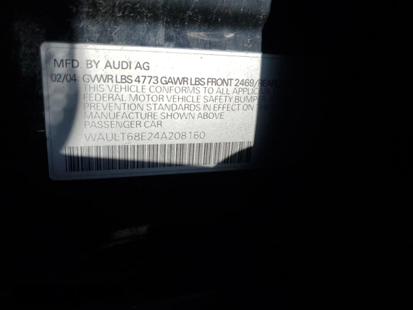 2004 Audi A4 3.0L с VIN WAULT68E24A208160, выставлен на аукционе Copart как лот 44652545 с пробегом 141 684 миль миль и Чистый • Clean title. История ставок и продаж доступна на DreamBid. Изображение 12.