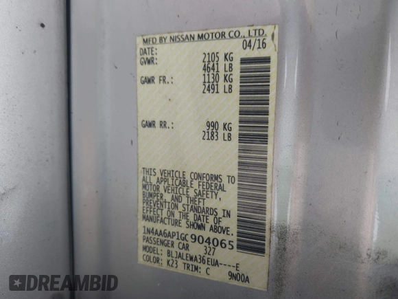 2016 Nissan Maxima SV z VIN 1N4AA6AP1GC904065, wystawiony jako IAAI lot #41930372 z przebiegiem 172 376 mil mil oraz . Historia ofert i sprzedaży dostępna na DreamBid. Obrazek 9.