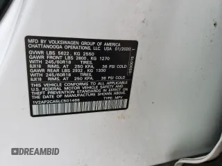 2020 Volkswagen Atlas S with VIN 1V2AP2CA5LC501466, listed as a Copart auction lot 44203403 with 80,725 mi miles and . Bid and sale history available at DreamBid. Image 13.