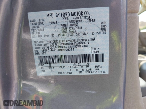 2008 Ford Escape Hybrid с VIN 1FMCU49H78KB05373, выставлен на аукционе IAAI как лот 42674809 с пробегом 111 299 миль миль и . История ставок и продаж доступна на DreamBid. Изображение 9.