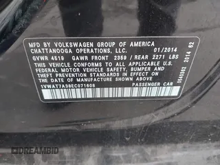 2014 Volkswagen Passat Wolfsburg Edition with VIN 1VWAT7A38EC071608, listed as a IAAI auction lot 42784046 with 172,728 mi miles and . Bid and sale history available at DreamBid. Image 9.