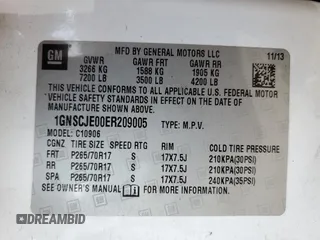 2014 Chevrolet Suburban LT with VIN 1GNSCJE00ER209005, listed as a Copart auction lot 45729745 with 129,662 mi miles and Salvage Title. Bid and sale history available at carsss.com. Image 15.