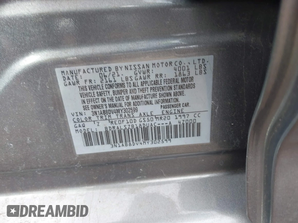 2021 Nissan Sentra SR z VIN 3N1AB8DV4MY302599, wystawiony jako IAAI lot #41662536 z przebiegiem 36 905 mil mil oraz . Historia ofert i sprzedaży dostępna na DreamBid. Obrazek 9.