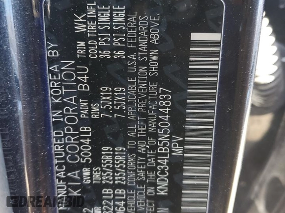 2022 Kia EV6 Light with VIN KNDC34LB5N5044837, listed as a Copart auction lot 45802735 with 48,681 mi miles and Salvage Title. Bid and sale history available at carsss.com. Image 13.