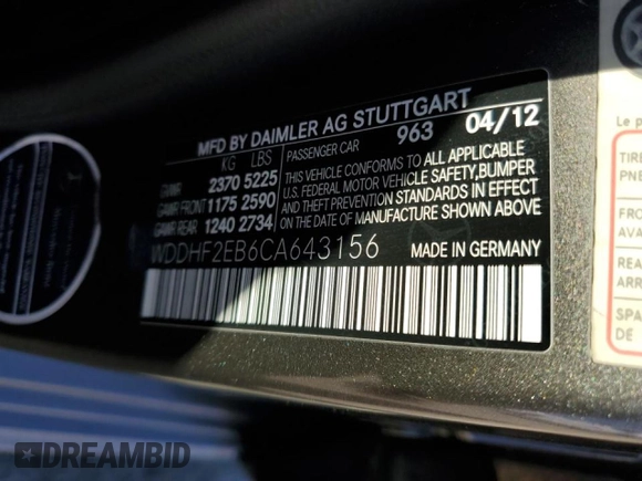 2012 Mercedes-Benz E 350 Luxury with VIN WDDHF2EB6CA643156, listed as a Copart auction lot 51621925 with 249,869 mi miles and Salvage title. Bid and sale history available at DreamBid. Image 13.