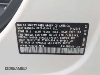 2016 Volkswagen Passat SE с VIN 1VWBS7A35GC047664, выставлен на аукционе IAAI как лот 42279911 с пробегом 170 886 миль миль и . История ставок и продаж доступна на DreamBid. Изображение 9.